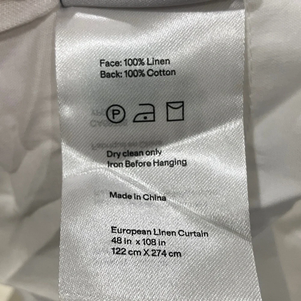 Quince 48” x 108” White European Linen Light Filtering Curtain Panel